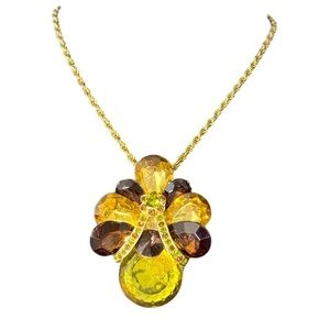 VCLM Chunky Necklace Rhinetsone Gemstone Chain Gold Toned Costume Jewelry